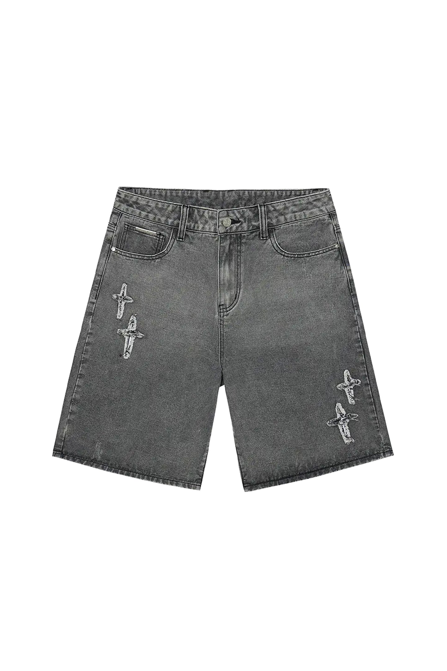 Patchwork Cross Star Embroidered Denim Shorts - PSYLOS 1, Patchwork Cross Star Embroidered Denim Shorts, Shorts, iconslab, PSYLOS 1